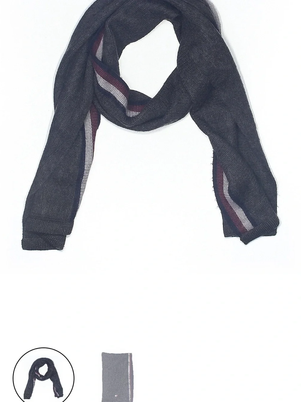 Tommy Hilfiger (2) +Kimberly C Grey Knit Scarve with Red, Cream & Black Stripes